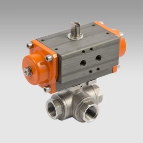   Metal Work "Rozsdamentes 3 állású L furatú 1-1/4"" DN32 golyóscsap kettősműködésű forgatóművel"