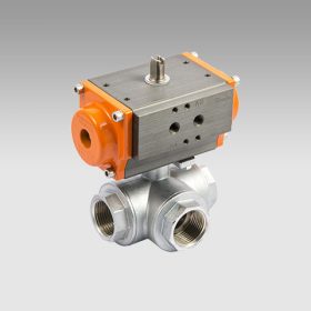   Metal Work "3 állású L furatú 2"" DN50 golyóscsap egyszeresműködésű forgatóművel"